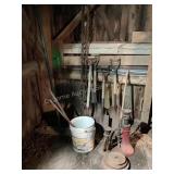 Scoop shovels, weights, chain, horseshoes, jacks