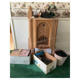 Radio cabinet, baskets, VHS & more