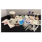 Jars of buttons, buttons on cards & more