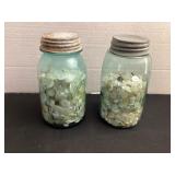2 Blue Ball quart jars of buttons