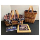 2 Americana Longaberger baskets, trivet & photo