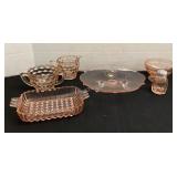 Pink depression glass items, 6 total