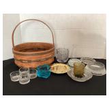 1989 Longaberger basket, candle holders & 4 1/2'