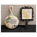Vintage ceramic wall pocket & cast iron trivet
