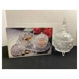 Dresser tray with covered dishes & footed