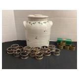 Pinewood Valley Stoneware cookie jar & napkin