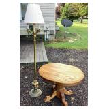 Oak pedestal end table & floor lamp