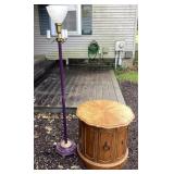 Vintage round end table & vintage floor lamp