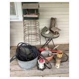 Flower cages, planter dollies, galvanized