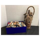 Box of thread spools & decorative basket