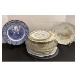 Vintage plates, serving plates & 2 display racks