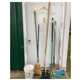 Brooms, squeegee, shovel, rakes, ice melt, long
