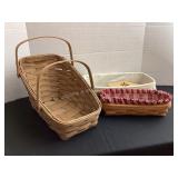 3 Longaberger Baskets, one has wood divider