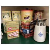 Canister tins, tins & Corning percolator