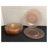 7 pink depression glass plates