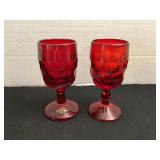 Pair of Viking Glass Georgian Ruby Red Honeycomb
