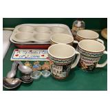 Flower pot mugs, muffin pan, measuring spoons &