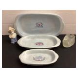 Ceramic dish set, glass swan & figurine