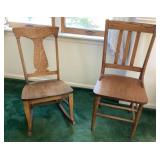 Oak rocker & dining chair, rocker is 16 1/2x29x32'