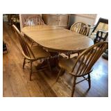 Oak pedestal dining table & 4 chairs