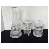 Lead Crystal Decanter, vase & candy jar
