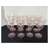 Pink Depression Glass wine glasses