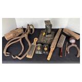 Jack, ice tongs, hardware, horseshoe, file