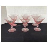 6 Pink Depression Glass Martini Glasses