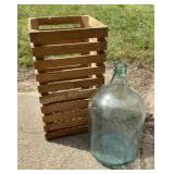 Glass Carboy & wood crate (24 1/2" tall x14x14ï¿½)