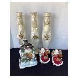 Vintage ceramic wise men, snowman coaster set,