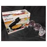 Heart shaped waffle maker, glasses