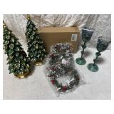 Christmas decor. 2 trees. 2 candle holders and 3