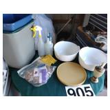 Waste cans - 3, OXO mixing bowls,turntables -2,