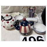 Teapots, butter, dish, bowls, miscellaneous
