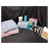 Towels, mangl laundry detergent,  lotion,