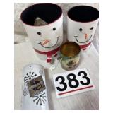 Trash cans, solar lantern and tin