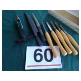 Chrome Vanadium chisels, knife and misc