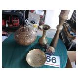 Pottery, brass and wood decor