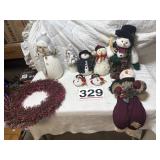 Snowman and wreath