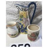 Small apple crock, two pitchers