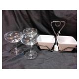Pampered Chef bowl set and crystal coupe glasses
