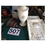 Home decor - shelf, plaques and lg jar w/lid