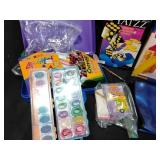 Markers, crayons,  puzzles,  Lincoln logs, Yatzz