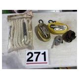 Tow rope and wrench. Assorted rope