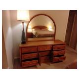 Wood dresser and lamp