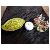 Bunny decor and glass dishes with lids