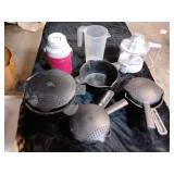 Juicer, pampered chef plastic pots, pitcher, etc
