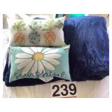 Big throw blanket and 2 pillows.