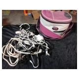 Lunch box, phone charger, extension cords