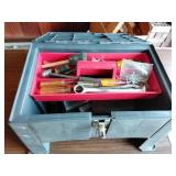 Stack-On Step stool tool box,  wrenches, screws